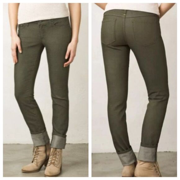 Prana Pants - Prana Kara Jeans Pants Womens 6/28 Short Olive Green Denim Organic Outdoor Gorp